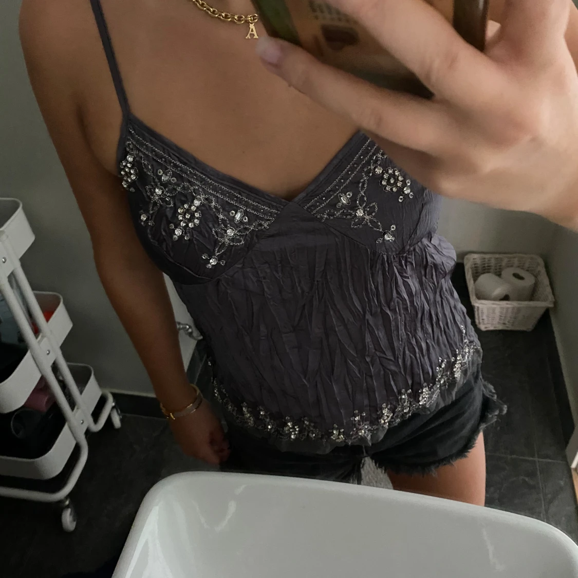 Linne med glitter detalj - 90