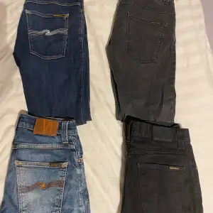 4 stycken Nudie jeans | Nyskick, endast de mörkblå längst ner har ett litet hål (skriv för bild) | Skriv för fler bilder eller köp av ej alla fyra | Skiv också för mått och storlek eller andra frågor!😊