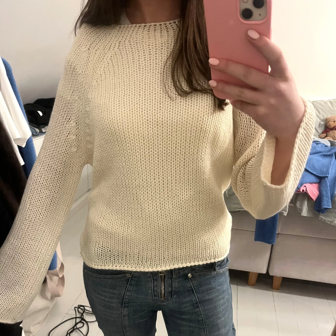 Vit stickad tröja - 90