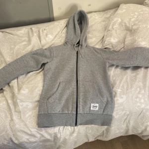Grå hoodie med dragkedja - Säljer en grå hoodie från Levi's med dragkedja och fickor framtill. Den har en klassisk design med ribbade muddar och en bekväm huva. Perfekt för en avslappnad stil. en liten vit fläck vid armågen men annars fint stick💕