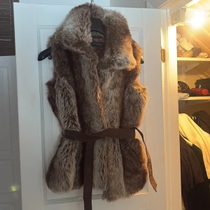 Brun pälsväst med bälte - Säljer en supermysig brun pälsväst med bälte i midjan. Västen är inte äkta päls men har en fluffig och lyxig känsla. Passar både till vardags och festliga tillfällen. Använd en del men väldigt fin fortfarande 