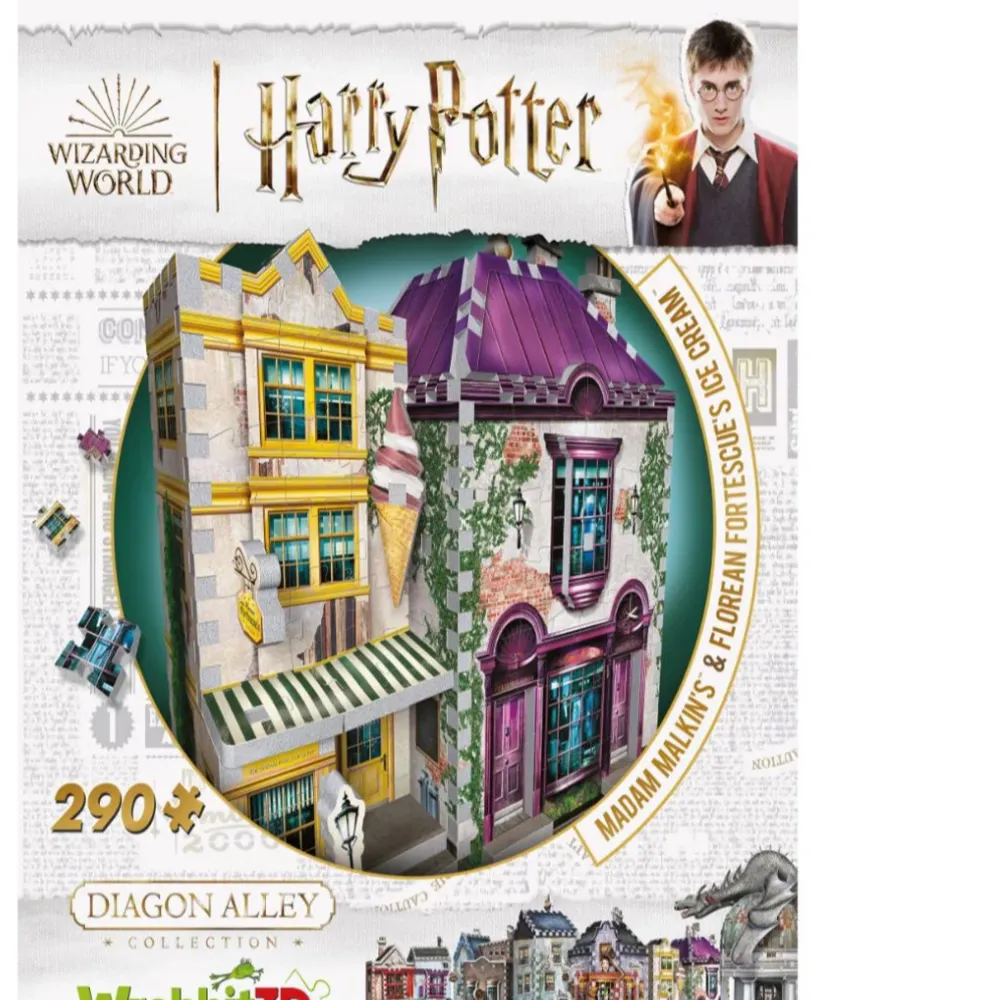 Bygg ett magiskt hörn av Diagon Alley med detta 290-bitars pussel från Wizarding World. Setet inkluderar detaljerade modeller av Madam Malkin's och Florean Fortescue's Ice Cream Parlour. Perfekt för Harry Potter-fans som älskar att bygga och samla. 🧙‍♂️✨. Böcker.