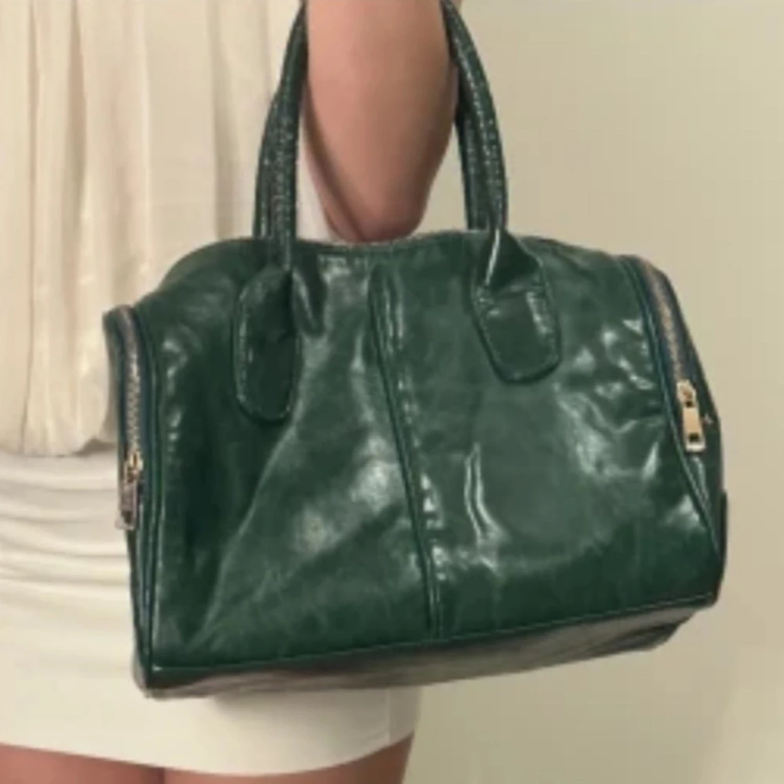 Grön vintage läderhandväska - 91
