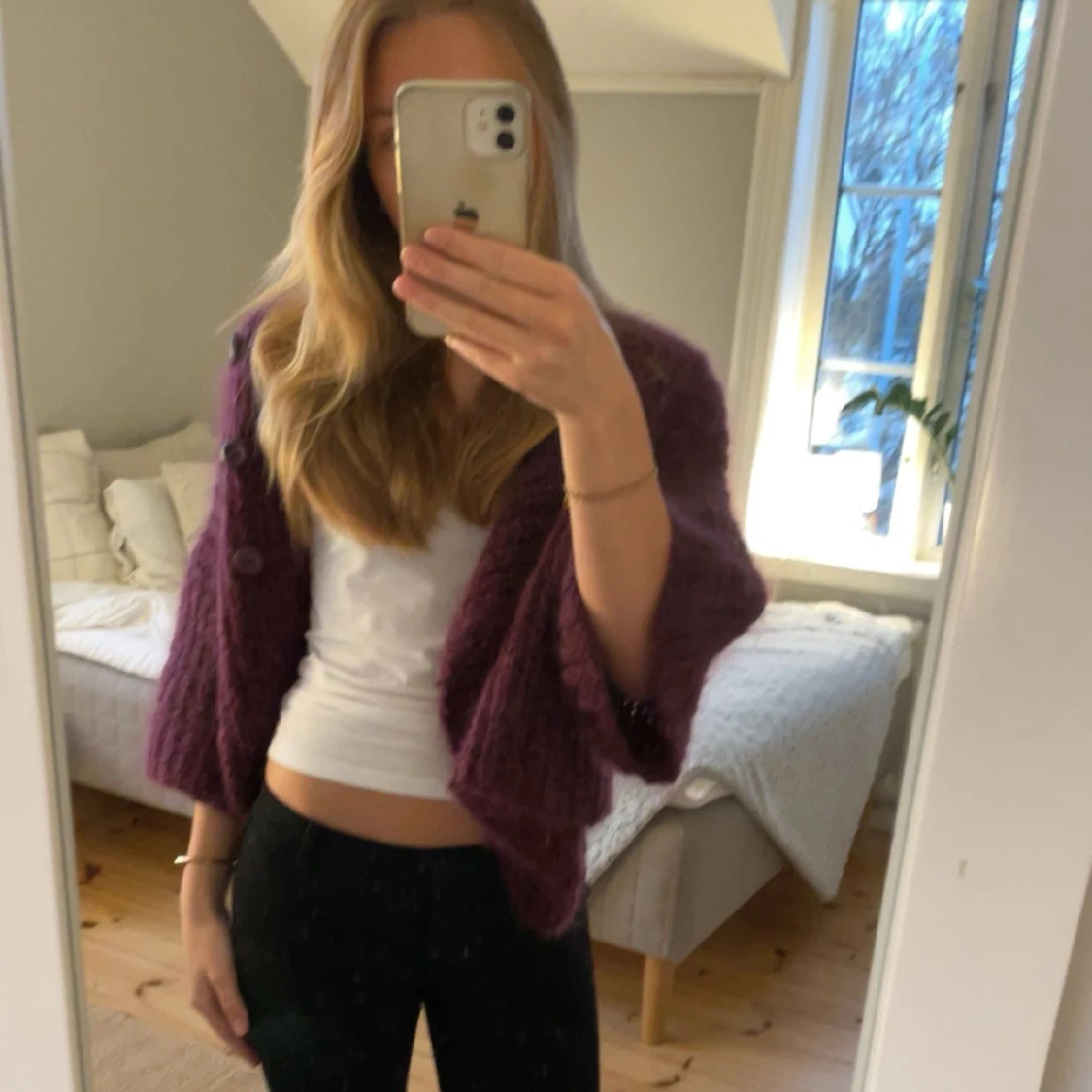 Lila stickad kofta - 1