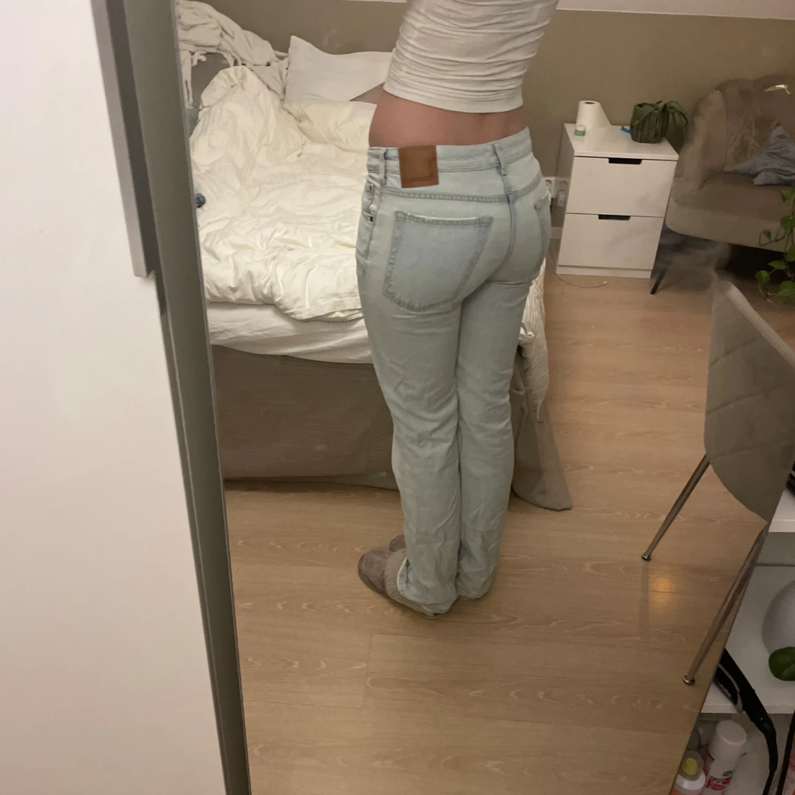 Ljusblå lågmidjade raka jeans - 1