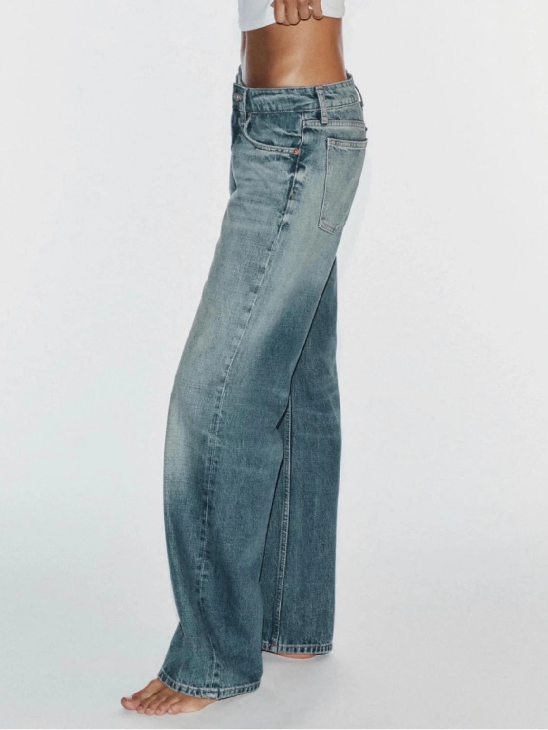 Blå raka jeans med låg midja Zara - 1