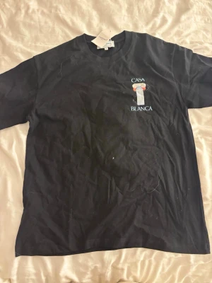 Svart Casa Blanca t-shirt med tryck - Snygg svart t-shirt från Casa Blanca med ett färgglatt tryck av en pelare och texten 'CASA BLANCA' på bröstet. Klassisk passform och rund halsringning. Perfekt för dig som vill ha en stilren men unik look.