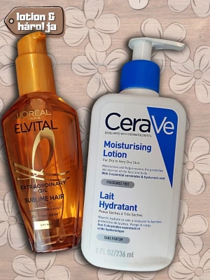 L'Oréal Elvital Extraordinary Oil Hårserum & CeraVe Moisturising Lotion - Säljer ett set med L'Oréal Paris Elvital Extraordinary Oil Sublime Hair Serum med marula- och camelliaolja samt CeraVe Moisturising Lotion för torr till mycket torr hud. 🧴✨ L'Oréal-serumet ger glans och vård till torrt hår, medan CeraVe-lotionen återfuktar och hjälper till att stärka hudens barriär. CeraVe är parfymfri. 🧡 L'Oréal Elvital Extraordinary Oil Sublime Hair Serum 💙 CeraVe Moisturising Lotion, 236 ml ✨ Säljs tillsammans som ett paket 📦 Packas väl inför frakt