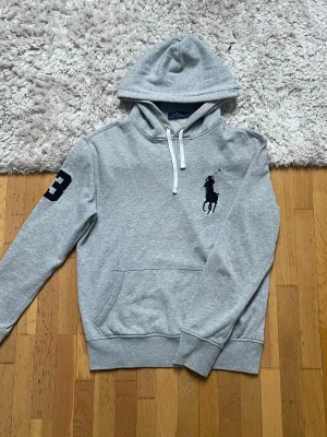 Grå big pony Ralph Lauren hoodie - Hej 👋 säljer en Grå big pony Ralph Lauren hoodie I storlek M. Hoodien är i bra skick. Har en liten slitning vid luvan (se bild) och en pytte liten fläck på toppen av luvan som inte går att se om man inte inspekterar mycket noga.