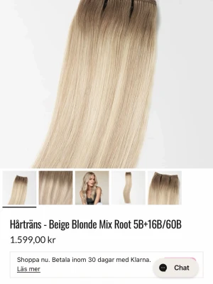 Hårträns löshår  beige blond mix 100 g  - Säljer ett hårträns i beige blond mix med mörkare rot och ljusa längder.  Köptes för 1 månad sedan så har bara satt in det och klippt till det lite hos frisör . Det är lite för ljust för mitt egna hår så därför jag har behövt köpt nytt då jag inte vill bleka . Håret är super fint och är i jätte bra kvalité nypris 1599 