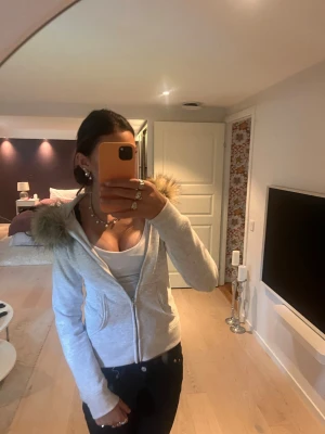 Ljusgrå hollister  hoodie  - Säljer en ljusgrå hollister hoodie i storlek xs, jag har  bara andvänt den en gång men den är tyvärr inte min stil längre. Den har en dragkedja och stor huva kantad med fluffig päls. Hoodien har två fickor framtill och ribbade muddar vid ärmslut och nederkant. Perfekt för en chill och snygg look.