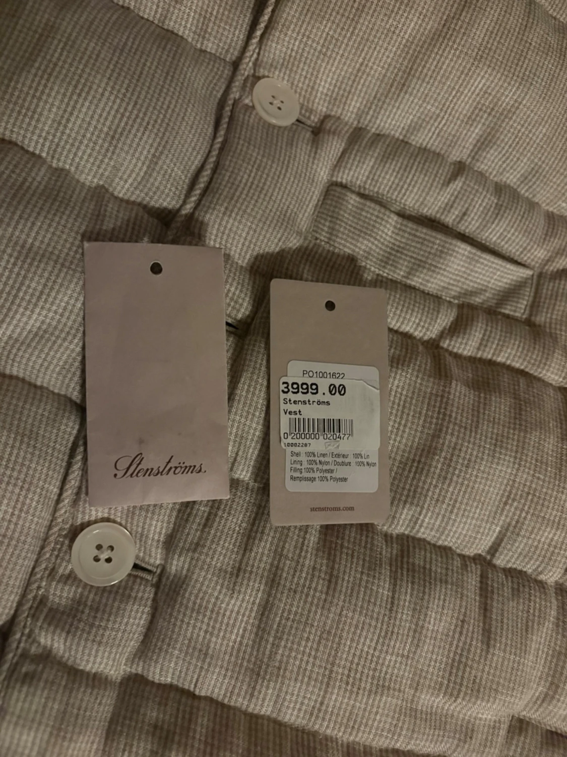 Beige ribbad dunväst med knappar - 3