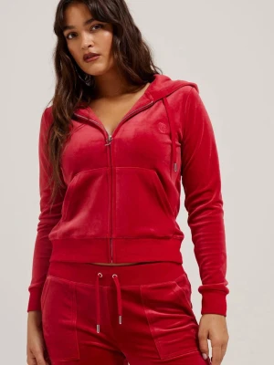 röd velour juicy couture zip hoodie - jättefin röd velour juicy couture zip hoodie i storlek xxs. köpte för 1300kr, använt 2-3 gånger. ❤️