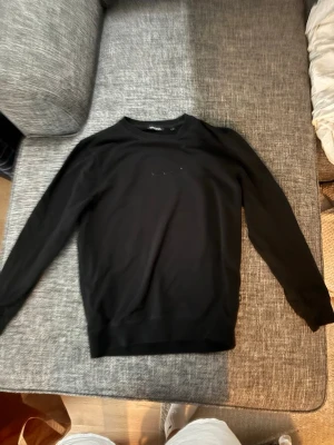 Svart sweatshirt med Balmain-tryck - Cool svart sweatshirt från Balmain med flera vita Balmain Paris-loggor tryckta i rader på ryggen. Tröjan har rund halsringning och långa ärmar. Perfekt för dig som gillar streetwear och vill sticka ut med ett exklusivt plagg. 