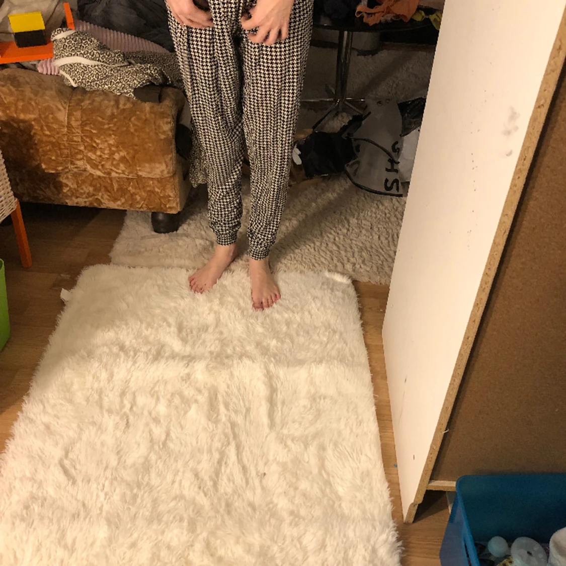 Vita och svarat rutiga mys byxor - 90