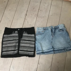 Jeans kjolar - Två jättefina jeanskjolar till sommaren, ens från esmara och andra från H&M. Den blåa är storlek 36 och den andra storlek 38/40 men inte så stor i storleken. Köp en för 75kr eller båda för 100kr