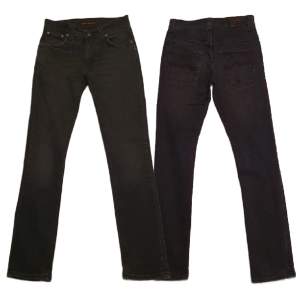 Mid-waist NUDIE jeans med gylf, färg black dust. Smal passform, där bakfickorna sitter lägre. Midja: 75.5 cm, inre benlängd: 79 cm, midja fram/skrev: 22.5cm, midja bak/skrev: 34 cm. Superfint skick, inga defekter. Nypris: 1399:-