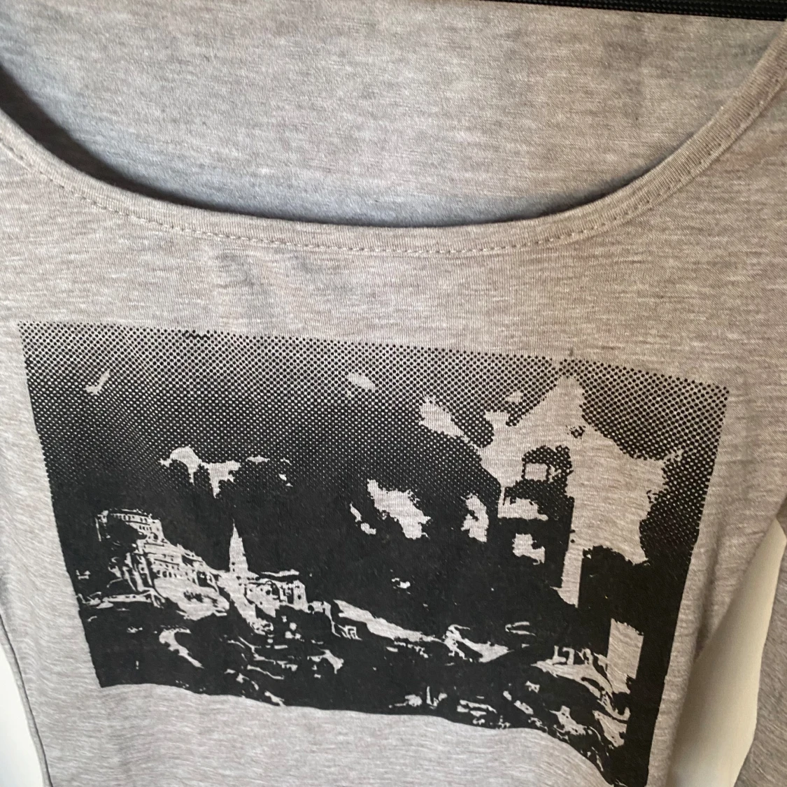 Fin långärmad grå tröja med tryck💞 - 92