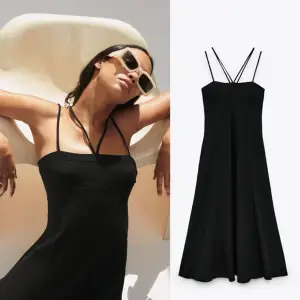 Sold out on the website; zara new with tags linen blend dark dress; a timeless little black dress with a modern twist. Features thin, delicate straps and a flattering silhouette. Perfect for evening events or stylish 
