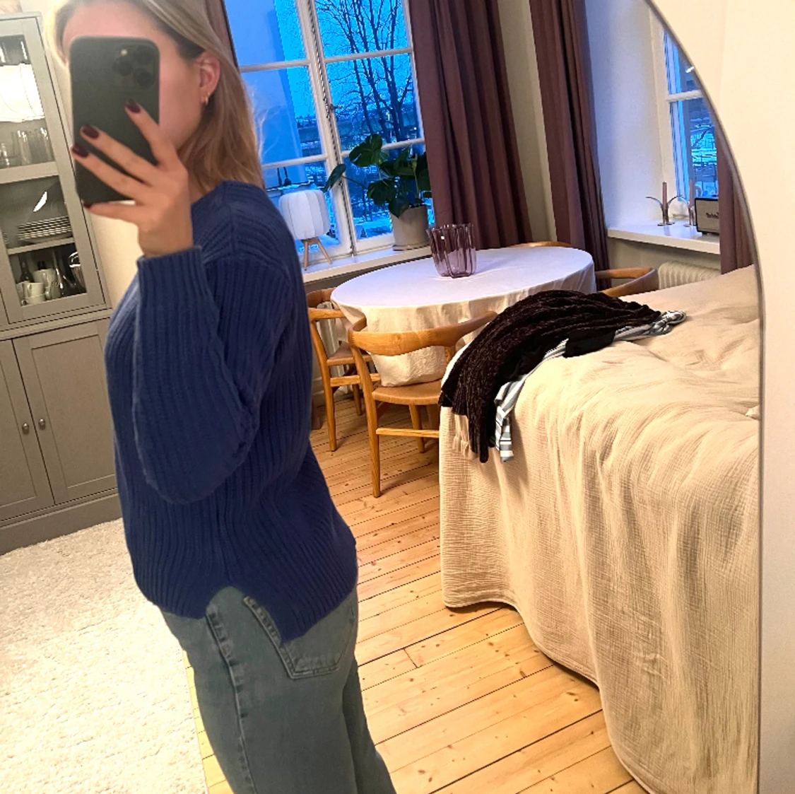 Blå stickad tröja  - 90