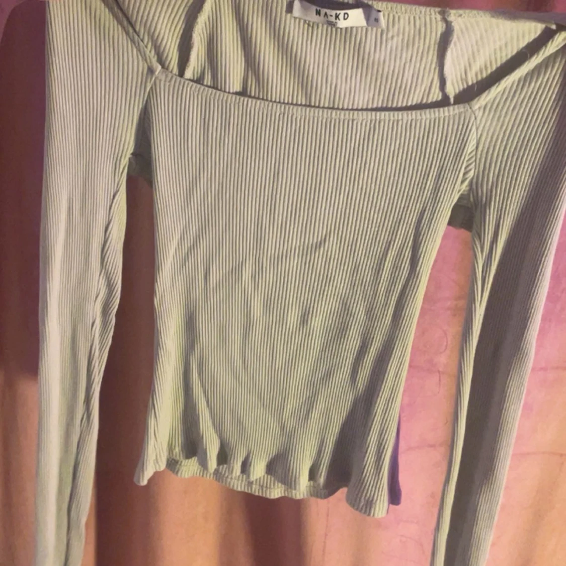 Ribbstickad topp, fyrkantig halsringning, na-kd (mint grön) - 90