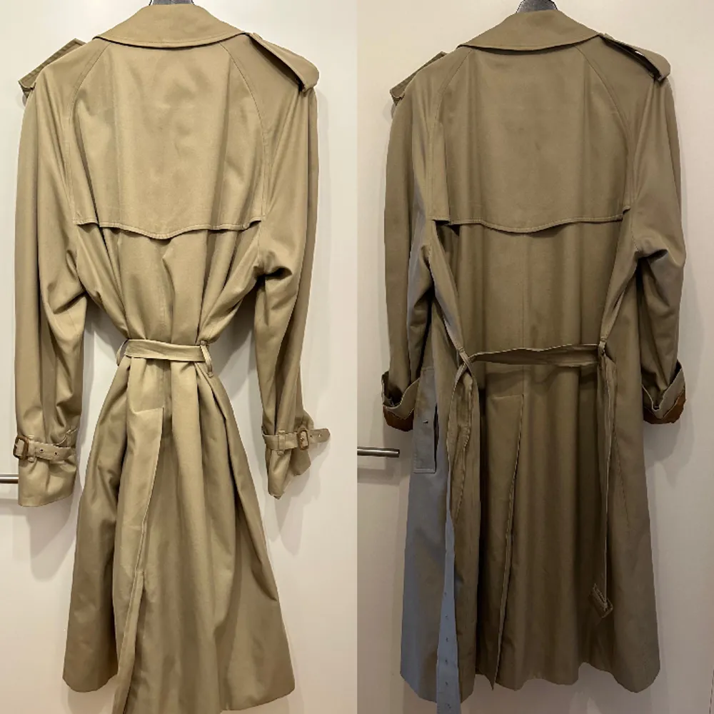 Vintage Burberry trenchcoat med bälte. Klasssk, jättefin och i väldigt gott skick.  Läderspännerna är välbevarade men visar lite ålderstecken. Överlag väldigt gott skick men har några få knappt märkbara fläckar.  Inköpt på Vestiaire 2022. Jackor.