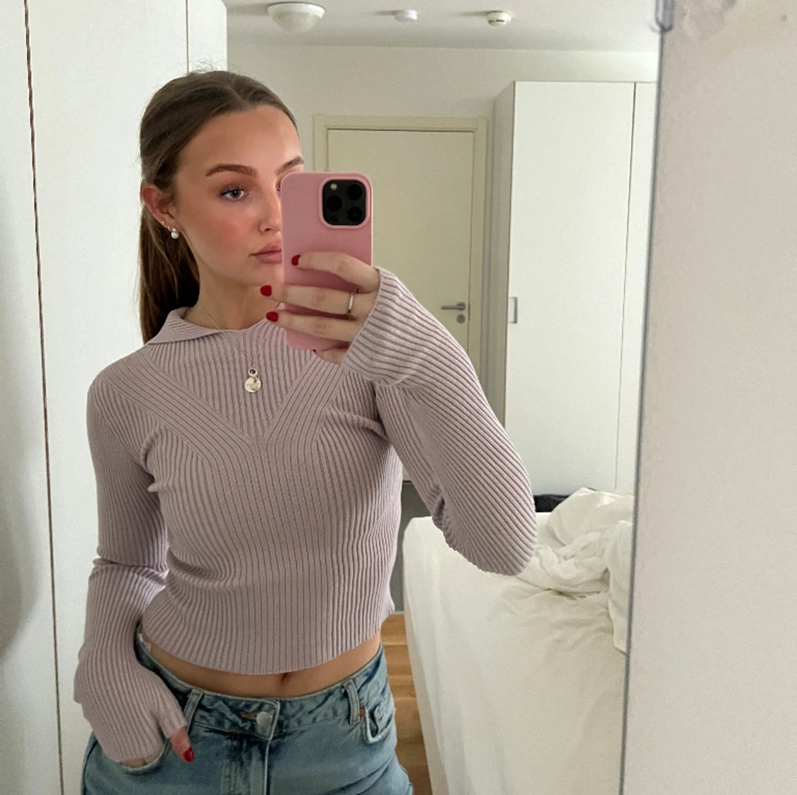 Stickad rosa tröja från zara, M