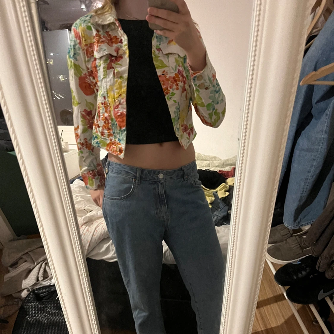 Blommig jeansjacka  - 90