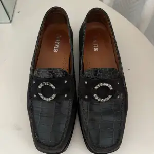 Black loafers , just missing 3 small diamonds on charm 