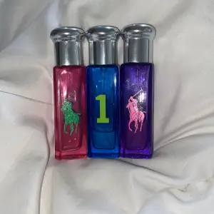 Tre Ralph Lauren parfymer, (rosa 10 ml, blå 4 ml, lila 5 ml)