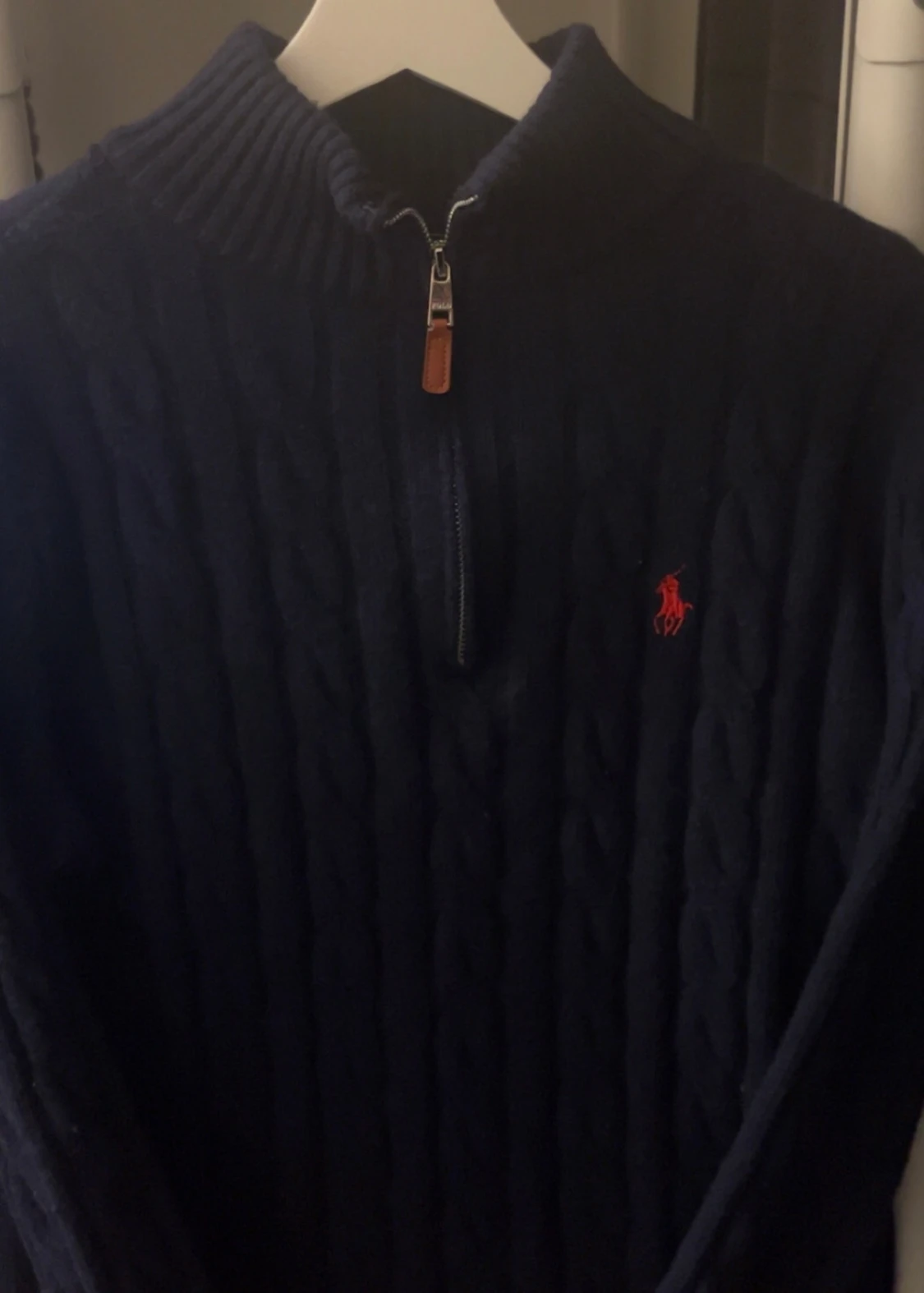 Kabel stickad Polo Ralph Lauren kvart zip tröja - 1