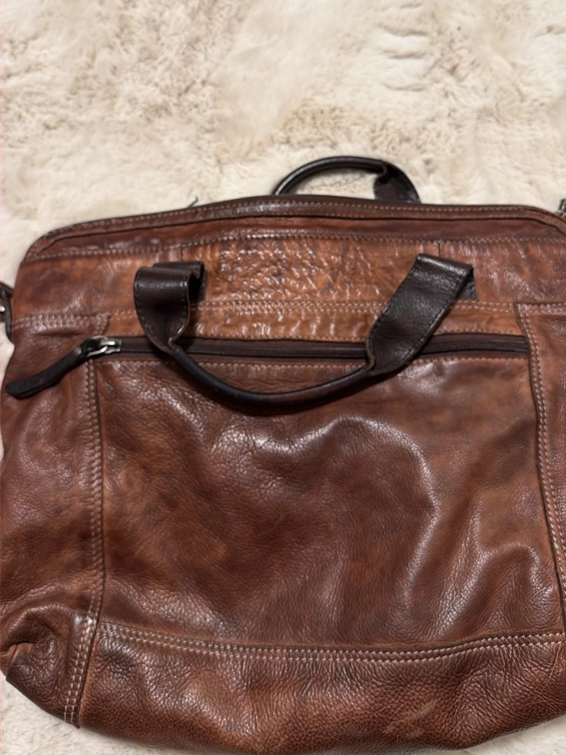 Brun skinnportfölj med fickor - 1