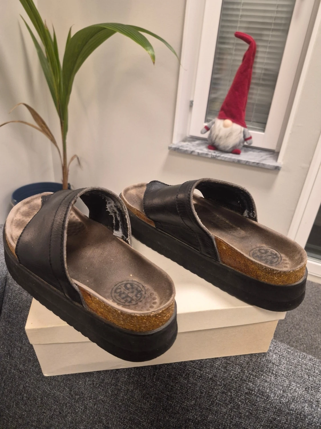 Vintage Höga super snygga läder flip flop med platå Eur 39 - 3