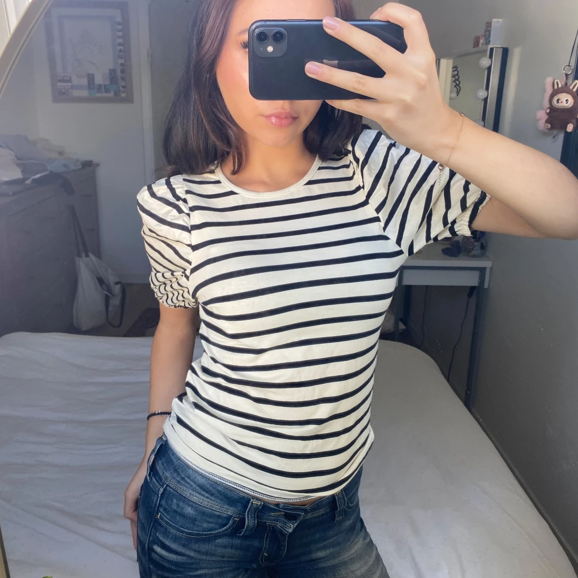 Randig puffärm t-shirt i bomull - 1