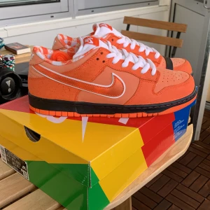 Nike SB Dunk Low Orange Frost - Nike SB Dunk Low OG QS i färgen Orange Frost/Electro Orange. Skorna har en låg siluett, vit swoosh med orange kant, vit snörning och en orange sula. Insidan har ett rutigt orangevitt mönster med blommor. Perfekta för dig som vill sticka ut med färg och stil.                               Skorna är DS och original box och original snörena kommer med!                                             Priset kan sänkas vid snabb affär 