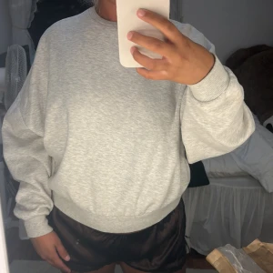 Ljusgrå sweatshirt från Nelly - En basic ljusgrå sweatshirt från Nelly i storlek S. Tröjan har rund halsringning, ribbade muddar vid ärmslut och midja samt en loose passform. Perfekt för chill dagar och enkel att matcha med allt. Supermjuk insida och klassisk look.