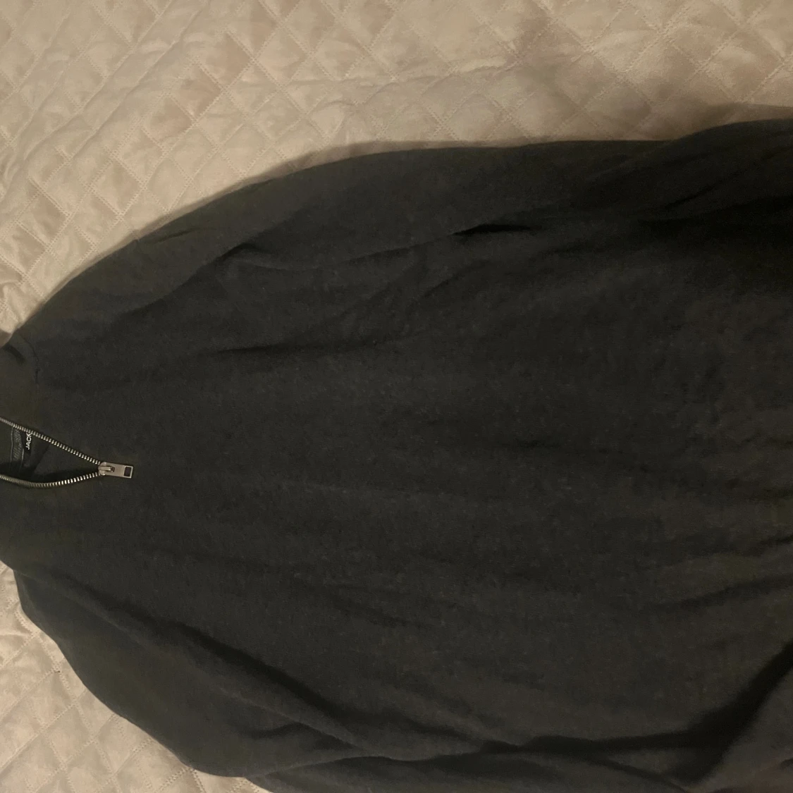 Mörkgrå stickad half zip tröja - 1