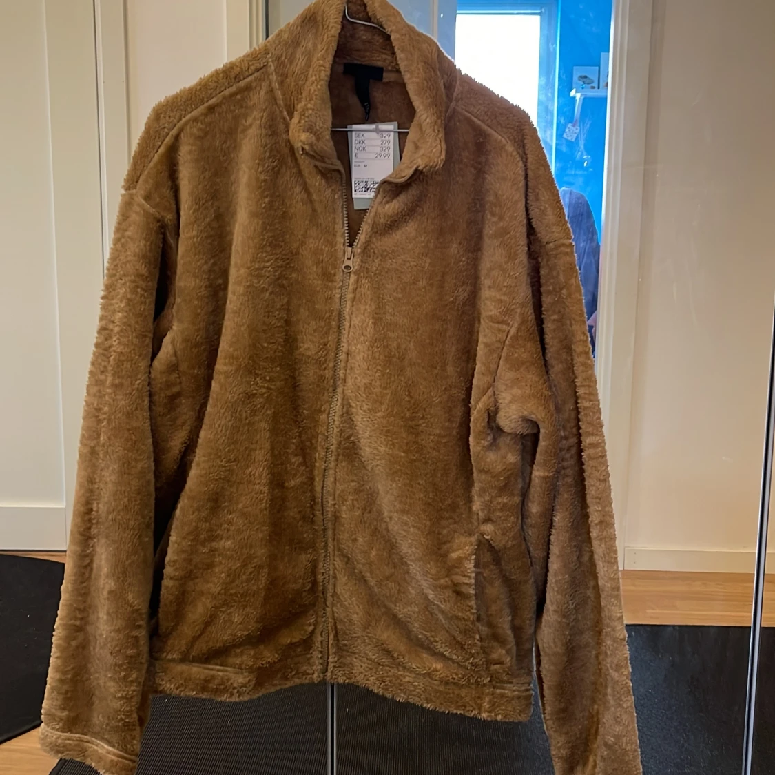 Beige teddyjacka med dragkedja M - 2