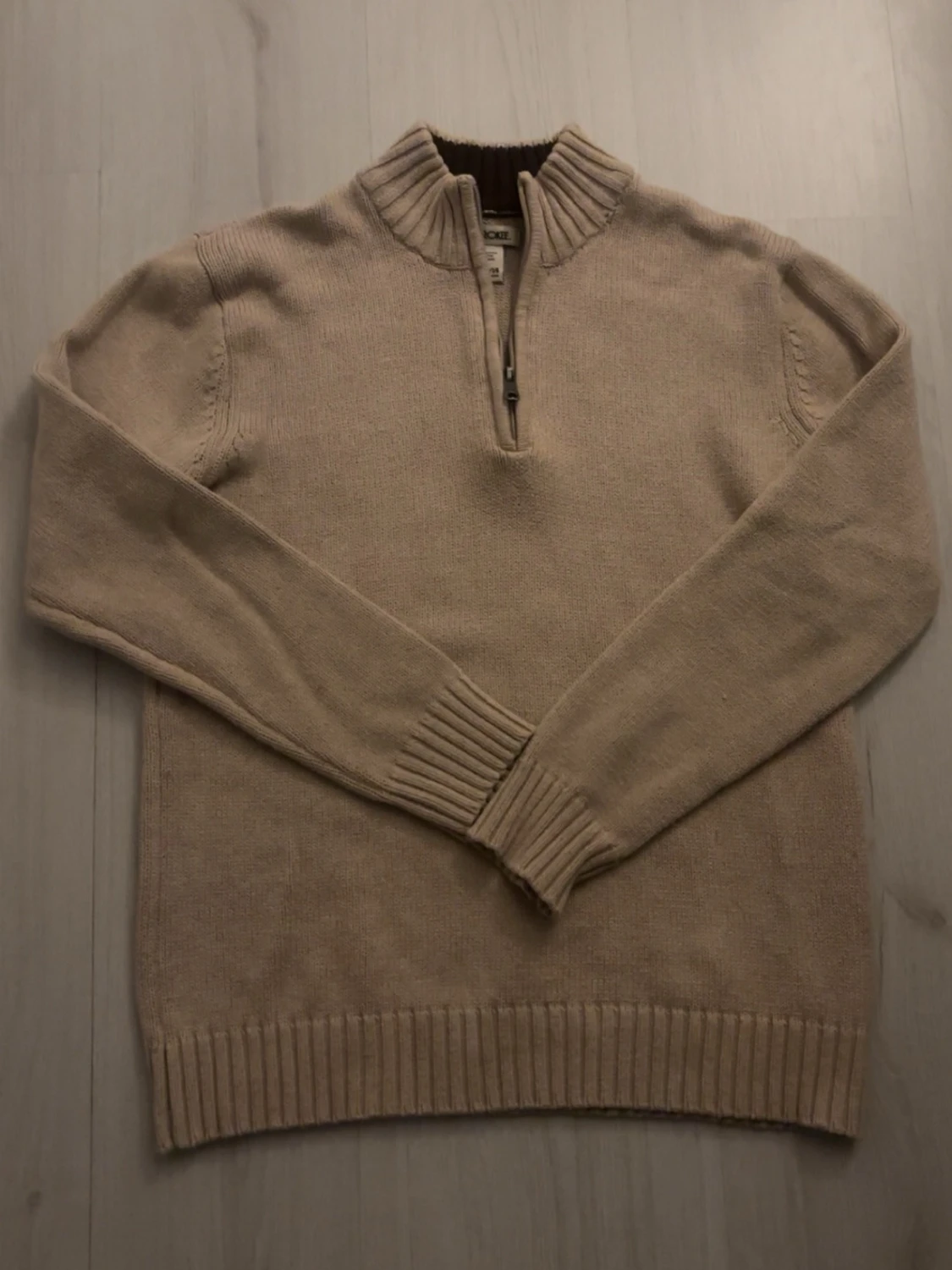 Beige stickad tröja med half zip - 1