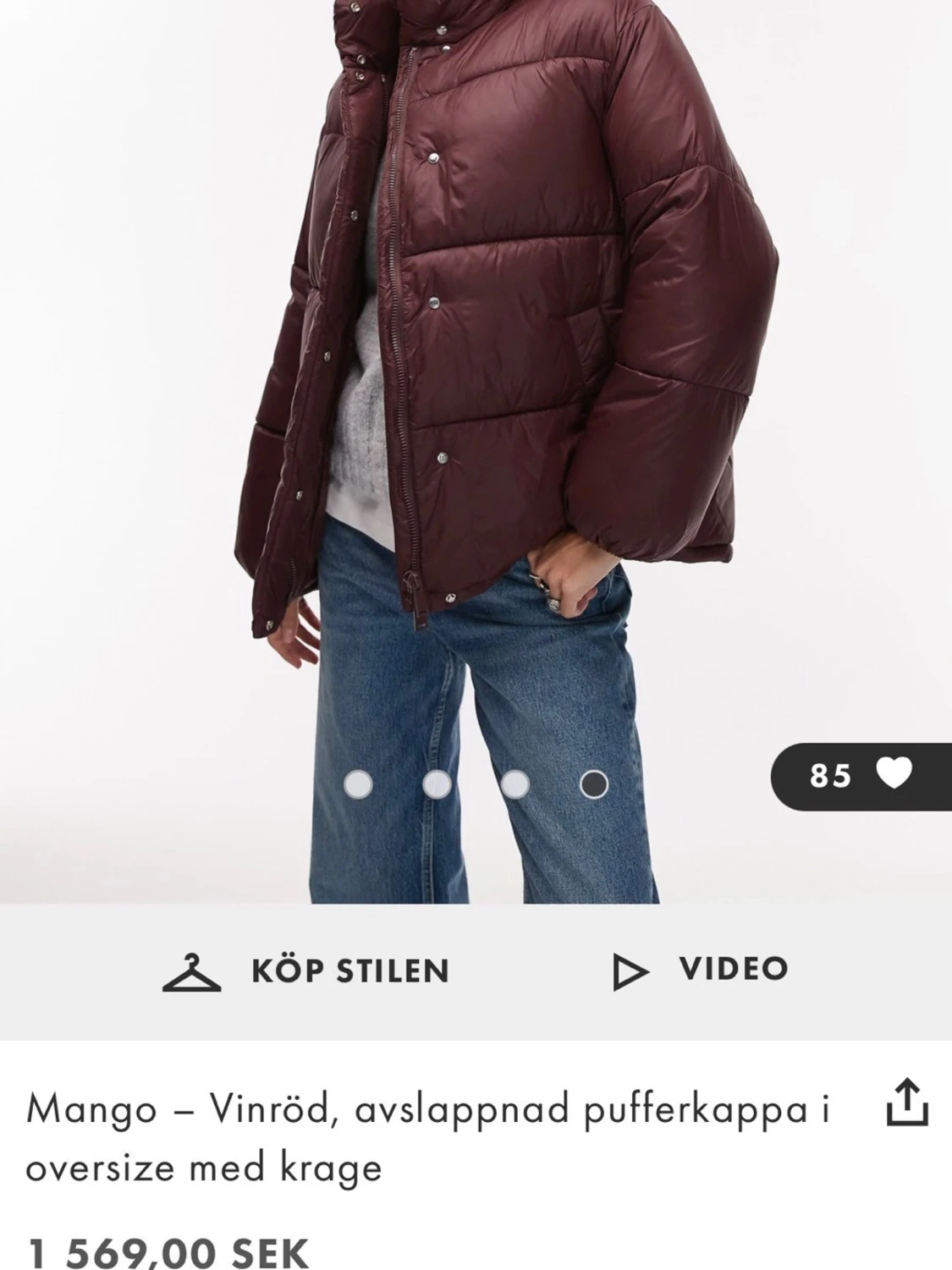 Vinröd pufferjacka från Mango