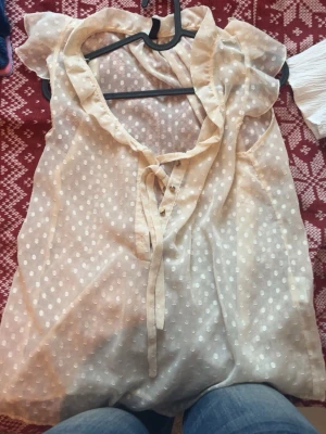 Genomskinlig beige blus - Säljer en genomskinlig blus från vero Moda. Den är lite slite som man kan se på bild 3. Hoppas ni är intresserade. Skriv vid frågor eller pris. Jag har använt den 1 gång. 