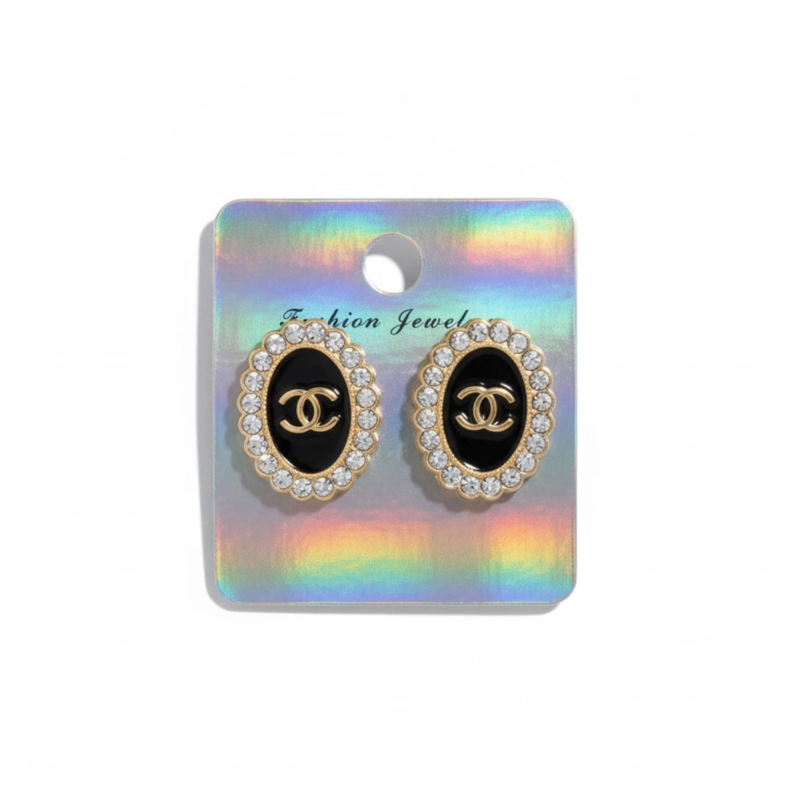 Svarta ovala örhängen med strass - 1