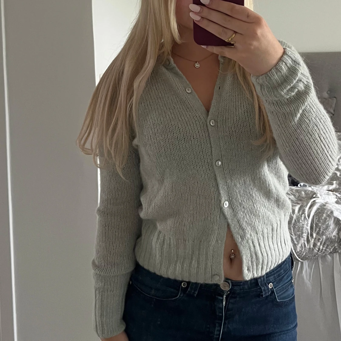 Ljusgrå stickad kofta Zara