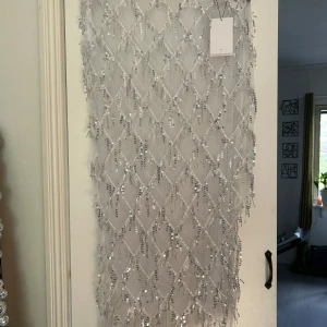Glittrig silver kortklänning - Säljer en glittrig kortklänning i silver med paljetter och fransar. Klänningen har ett nätmönster med hängande paljetter som ger en lyxig och festlig känsla. Perfekt för dig som vill sticka ut och glänsa på nästa event!