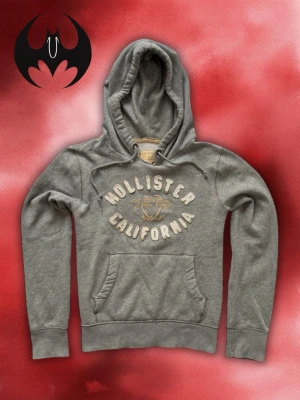 Grå hollister hoodie - Grå hoodie från Hollister med vit tecknar i bröstet | Mycket bra skick | Size S/M | Längd: 63cm Arm: 68cm Axelbredd: 48cm | Modell 162cm, 60kg | Passar mellan för 164-178 cm