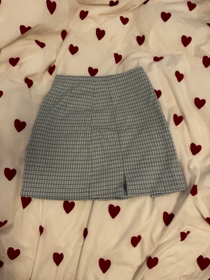 Blå rutig minikjol - Supersöt blå och vit rutig minikjol från Brandy Melville. Kjolen har en liten slits fram och bak, samt dragkedja i sidan. Midjemått: 30cm