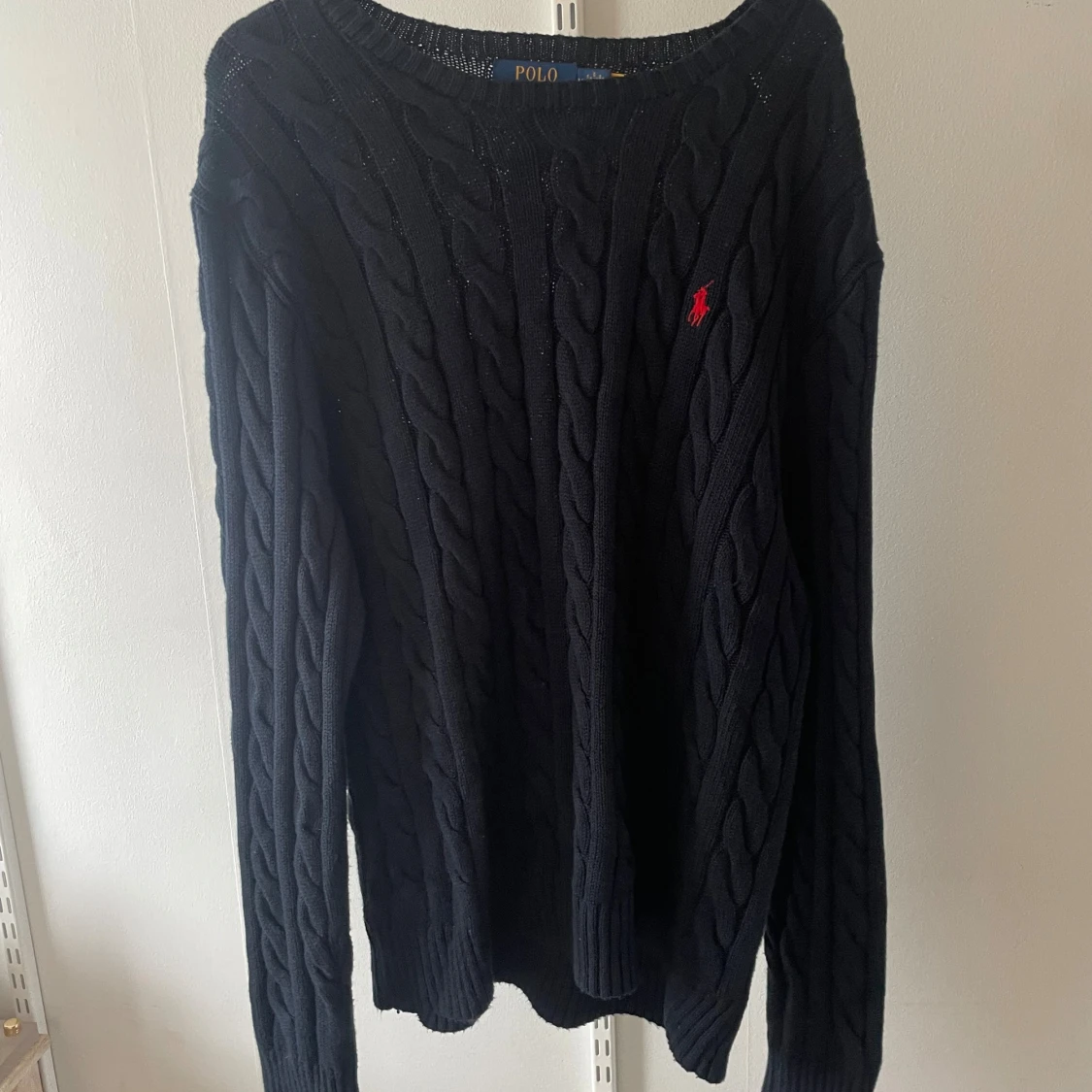 Marinblå kabelstickad tröja Polo Ralph Lauren