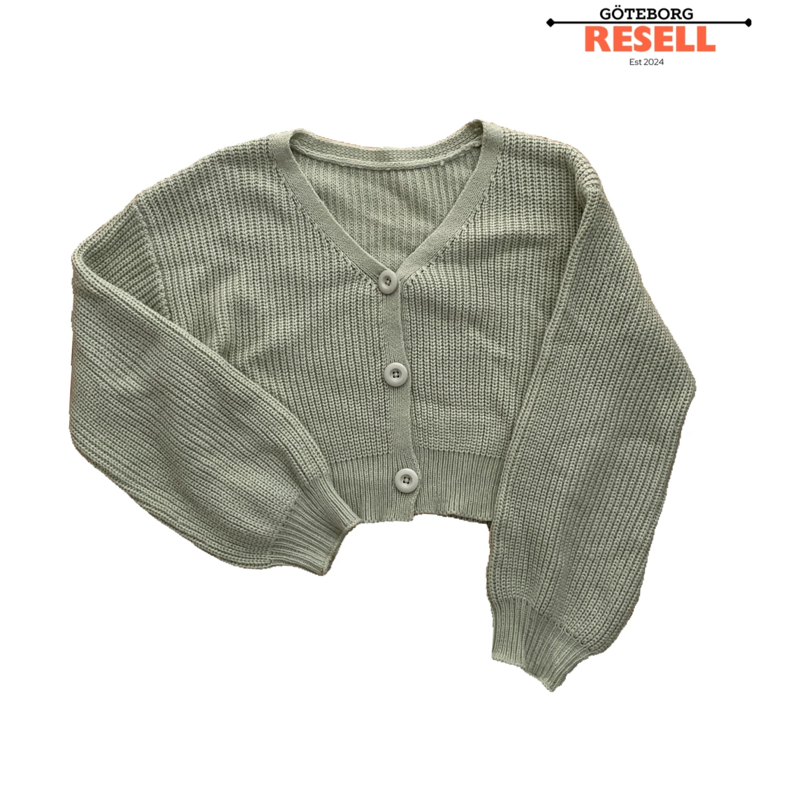 Ljusgrön stickad cropped kofta