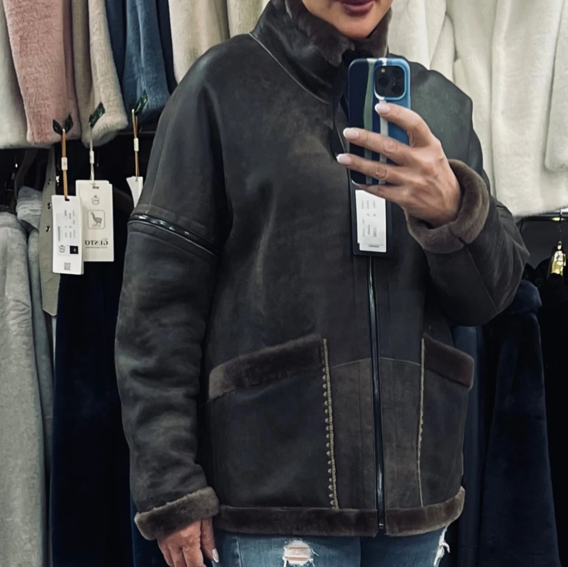 Brun teddyjacka med dragkedja - 3