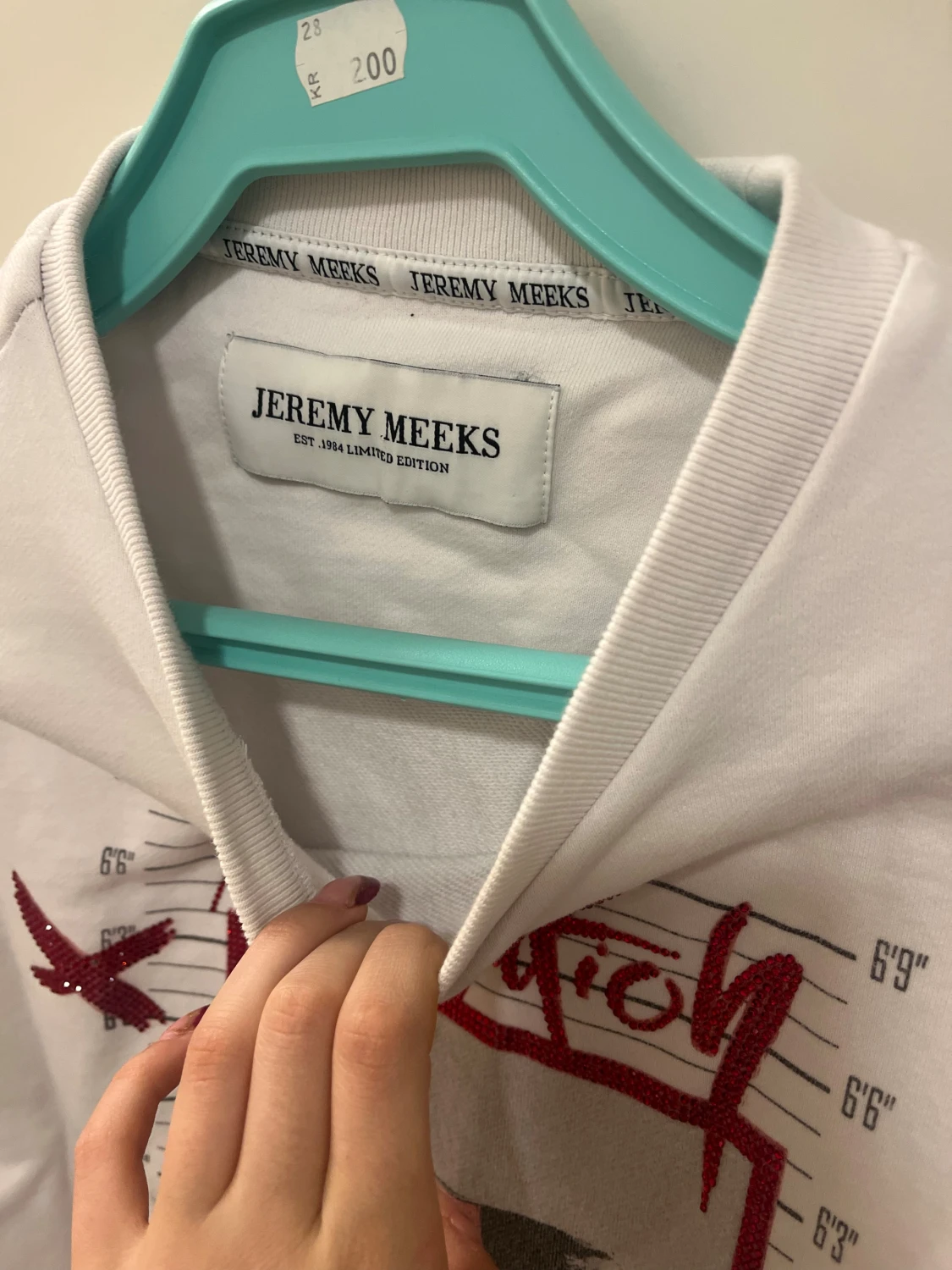 Vit Jeremy Meeks sweatshirt med röd glitterprint - 4